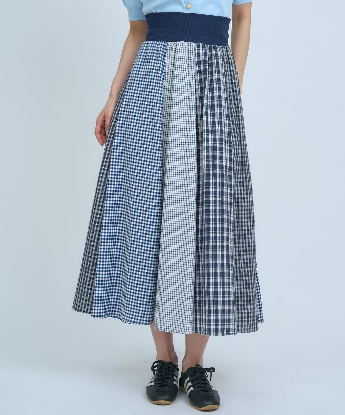 アンドクチュール「サッカーギンガム組み合わせスカート」|フレア|