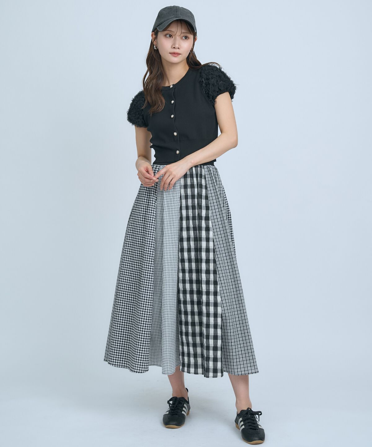 アンドクチュール「サッカーギンガム組み合わせスカート」|フレア|