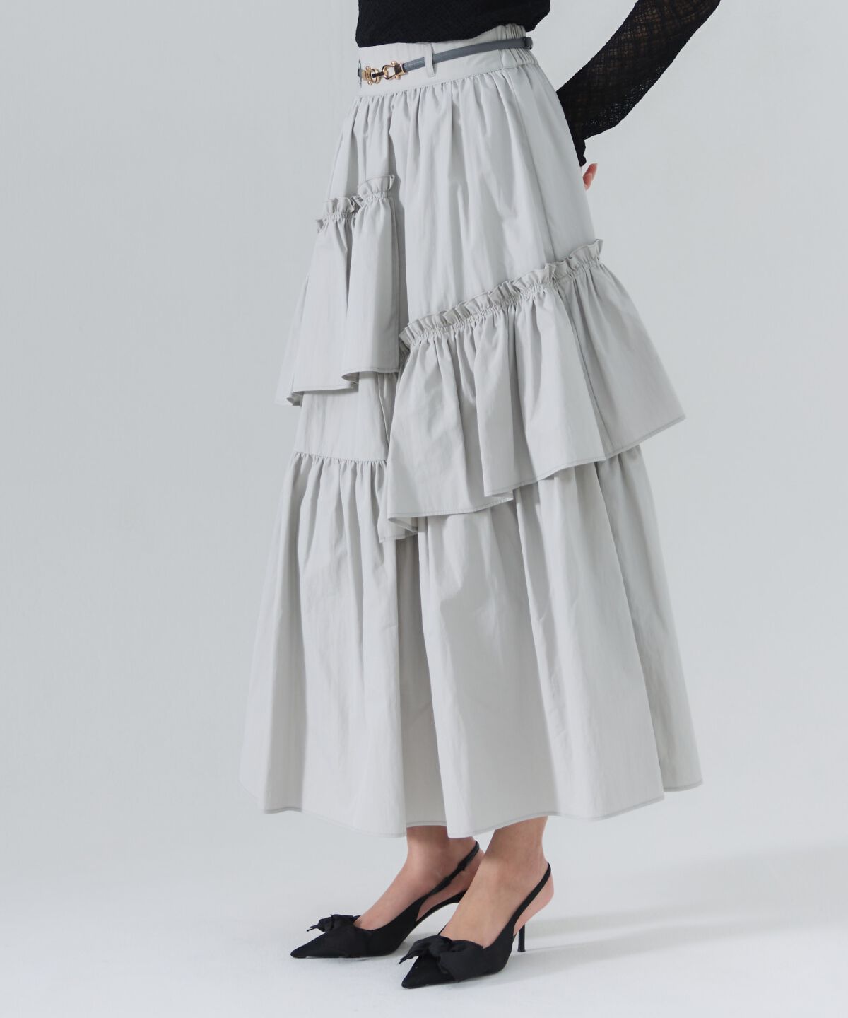 REDYAZEL「アシメティアードボリュームスカート」|フレア|