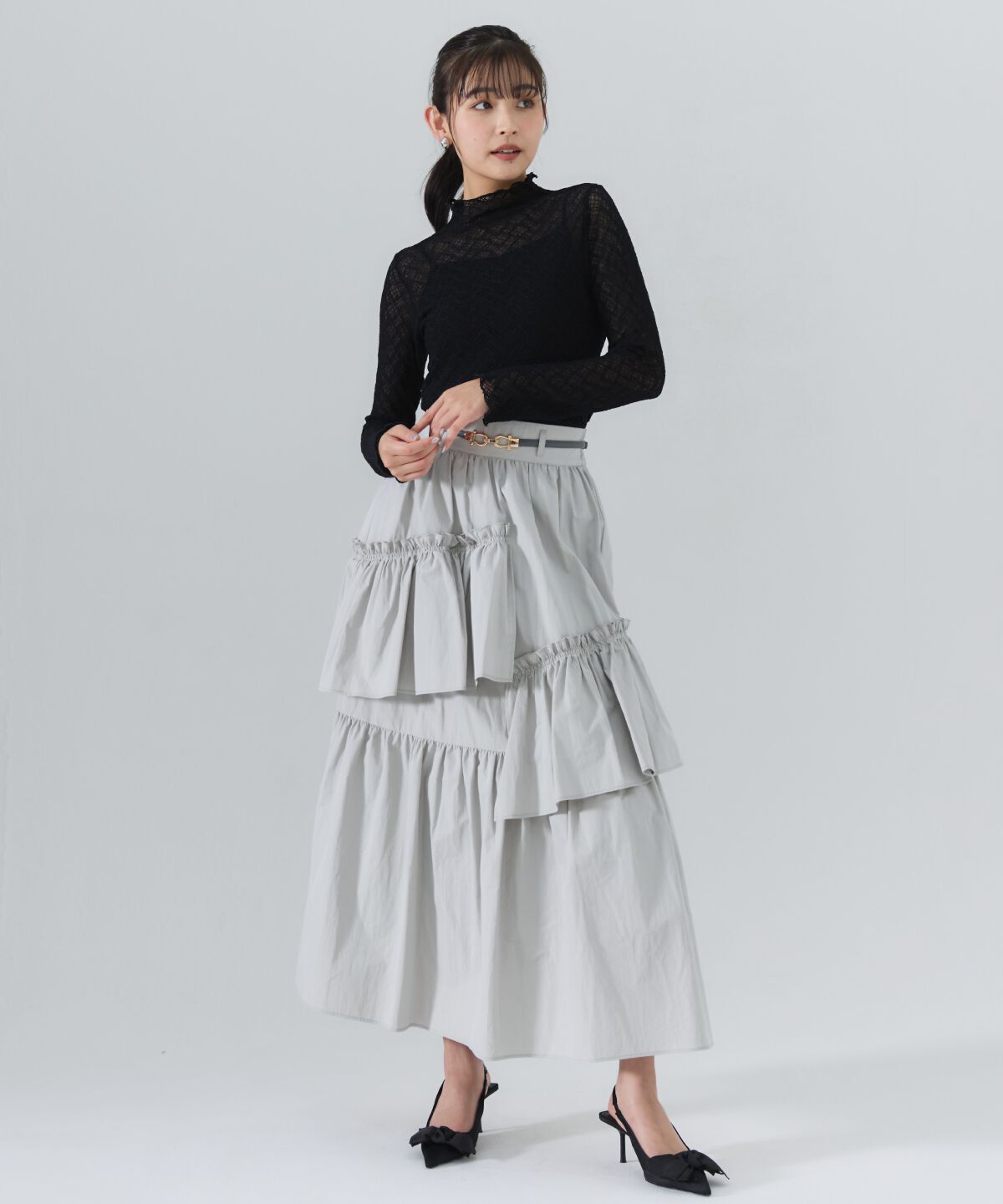 REDYAZEL「アシメティアードボリュームスカート」|フレア|