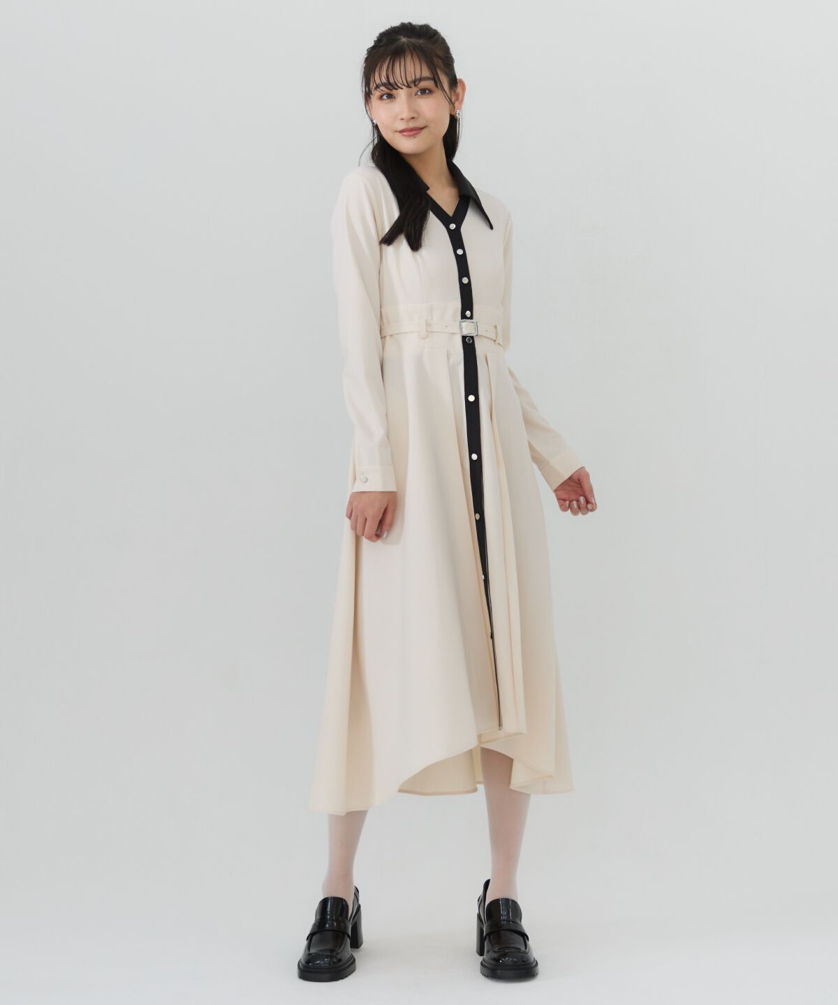 REDYAZEL「バイカラースキッパーシャツワンピース」|ワンピース|オフ