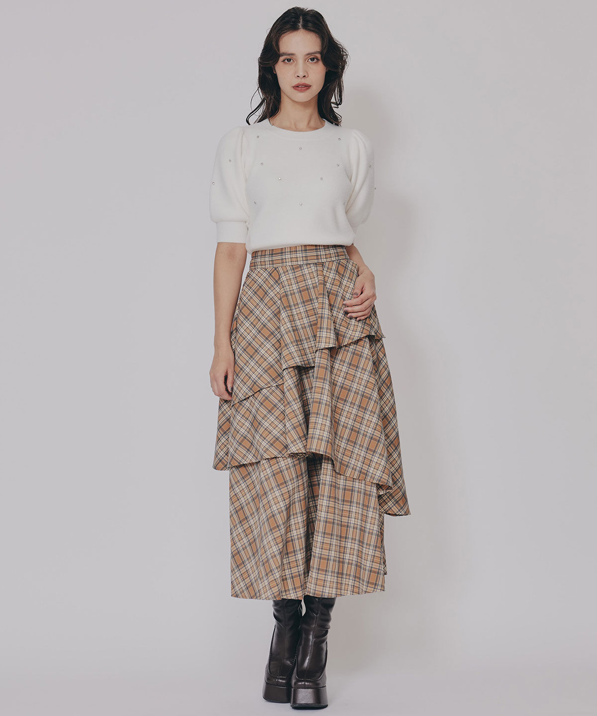 REDYAZEL「タータンチェックティアードスカート」|フレア|