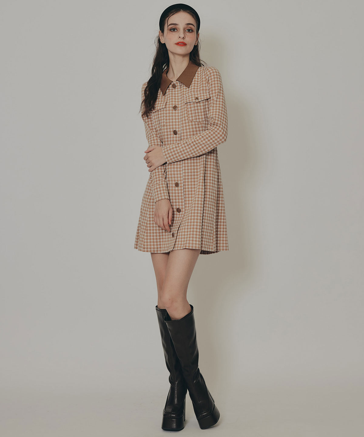 REDYAZEL「チェックバイカラーカットミニワンピース」|ワンピース|