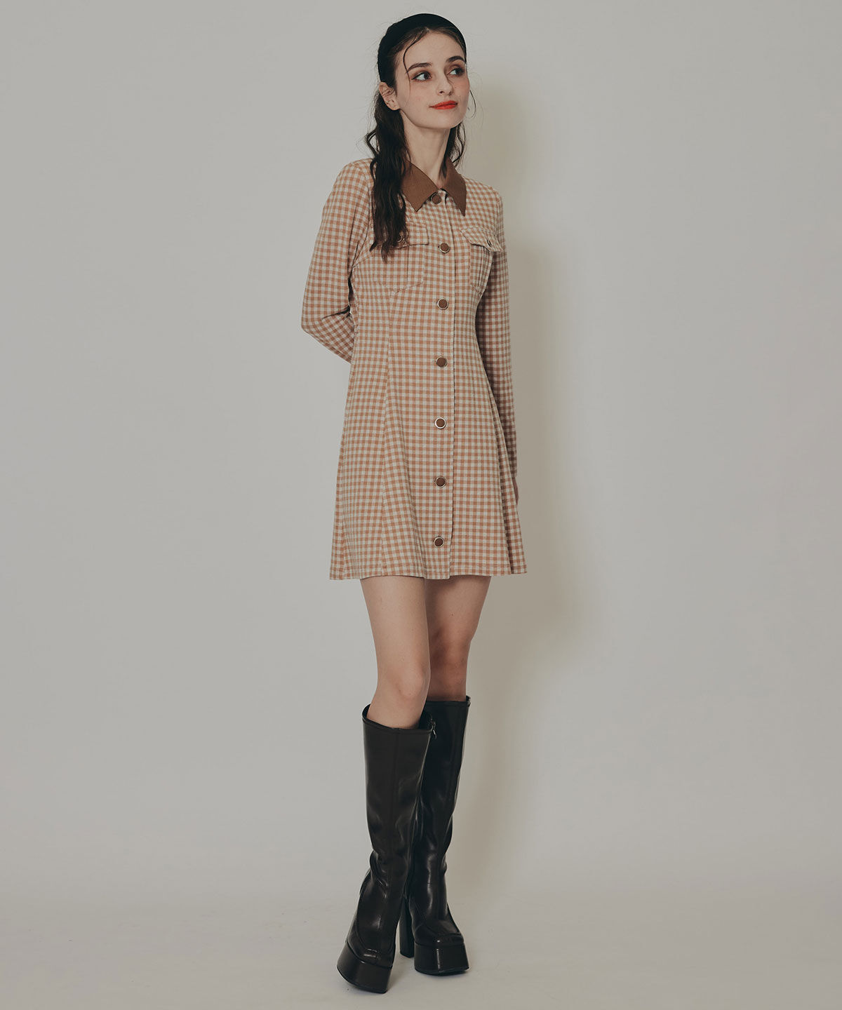 REDYAZEL「チェックバイカラーカットミニワンピース」|ワンピース|