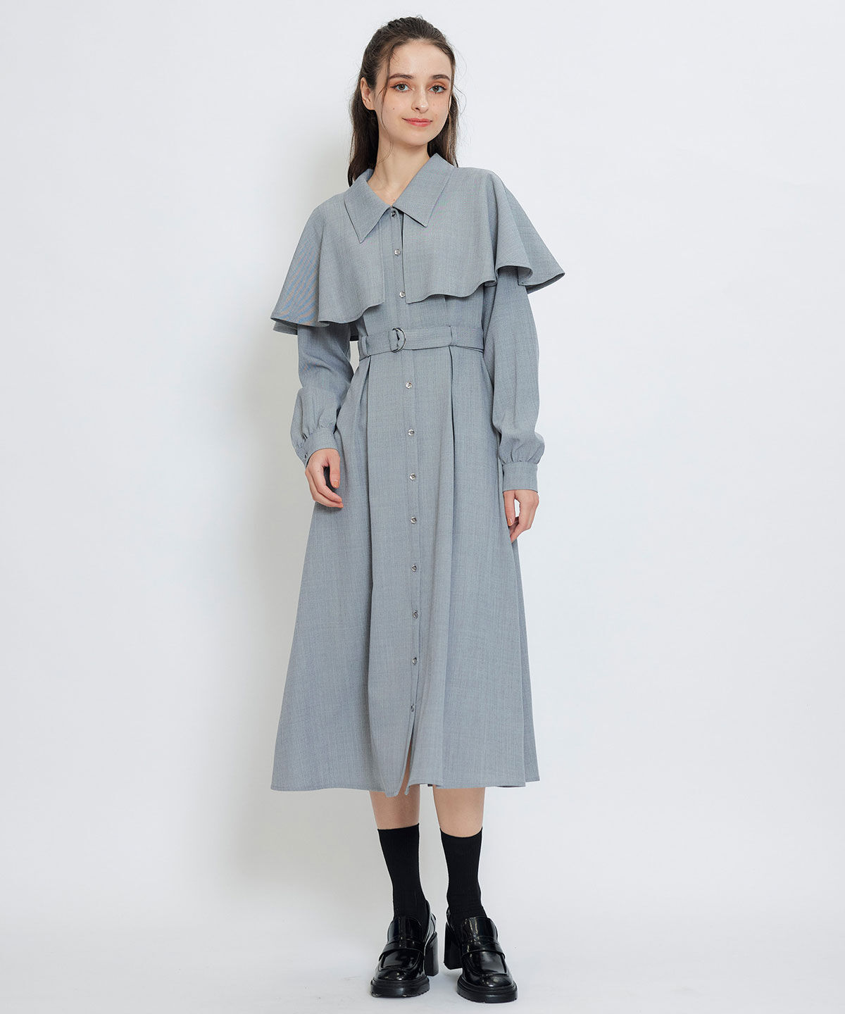 REDYAZEL「ケープライクロングフレアワンピース」|ワンピース|ﾁｬｺｰﾙｸﾞﾚｰ