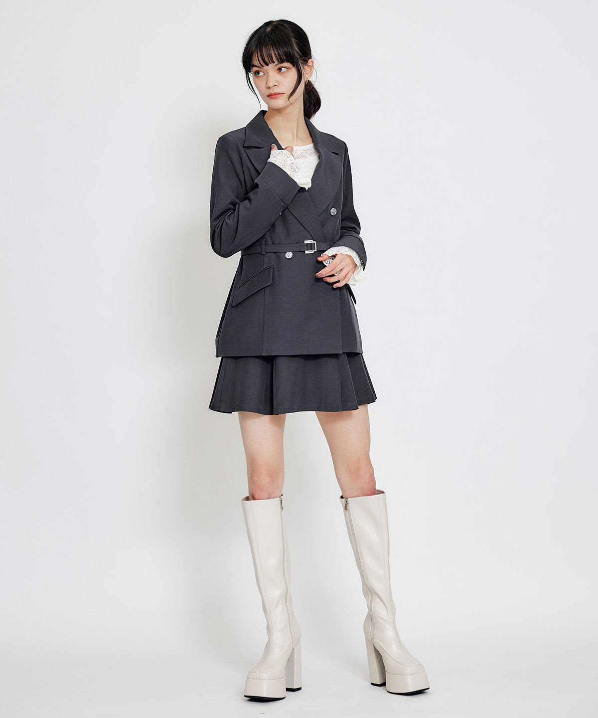 REDYAZEL「ベルトチューリップミニスカート」|フレア|