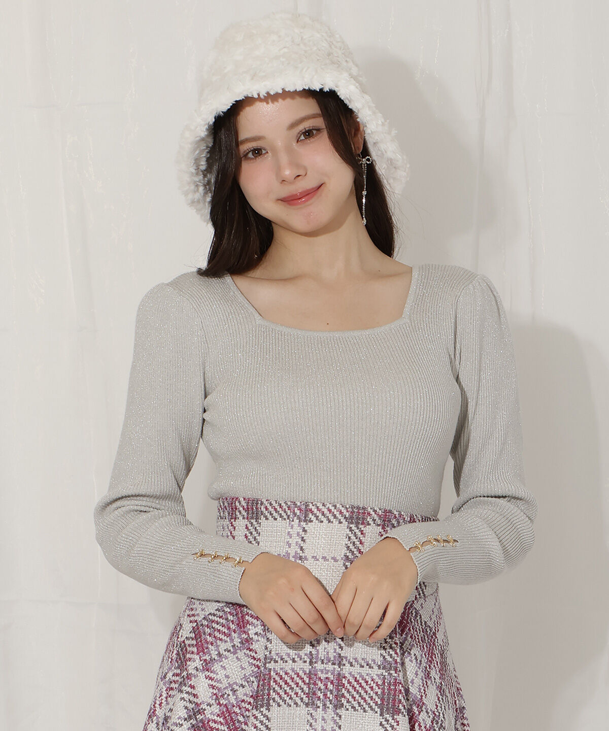 WILLSELECTION「リボンスリーブ2WAYラメニット」|ニット・セーター|ライトグレー