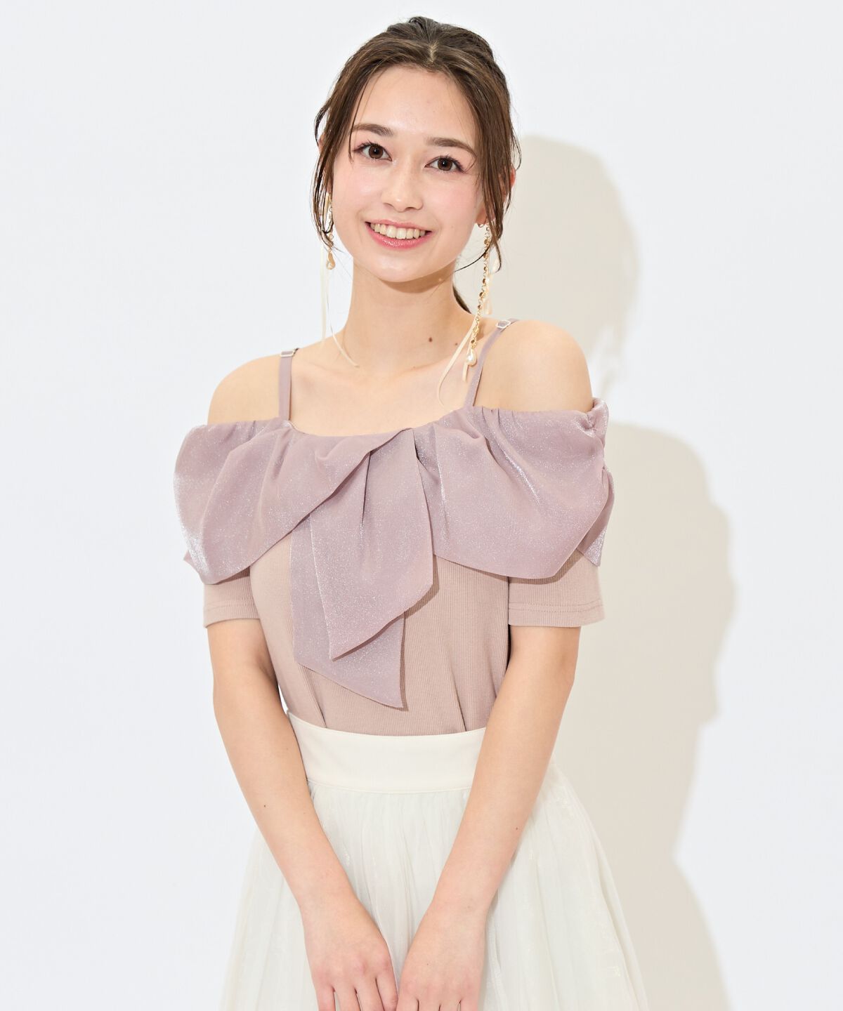 WILLSELECTION「ツイストリボンオフショルトップス」|Tシャツ・カットソー|ピンク