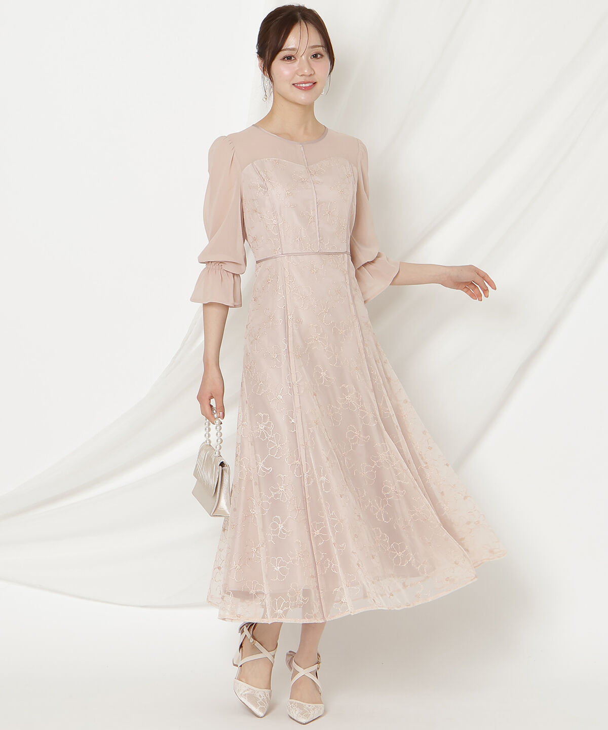 WILLSELECTION「パイピングラインレースフリルワンピース」|ドレス|ピンク