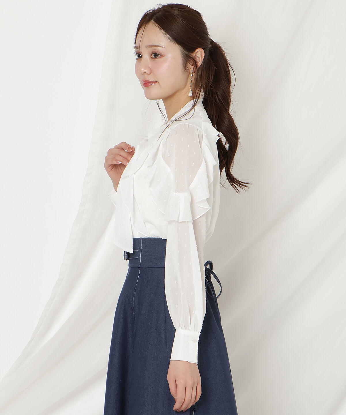 WILLSELECTION「ドビードットフリルブラウス」|シャツ・ブラウス|