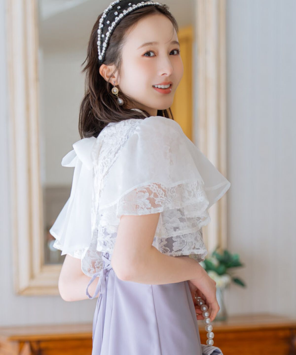 WILLSELECTION「バックリボンシフォンレースブラウス&times;フレアロングキャミワンピース」|ドレス|