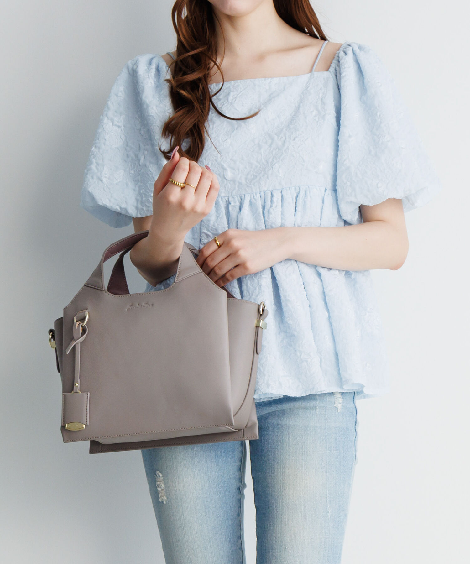  「Jewelna Rose アテナ ハンドバッグ ミドルサイズ 16321」|トートバッグ|グレージュ