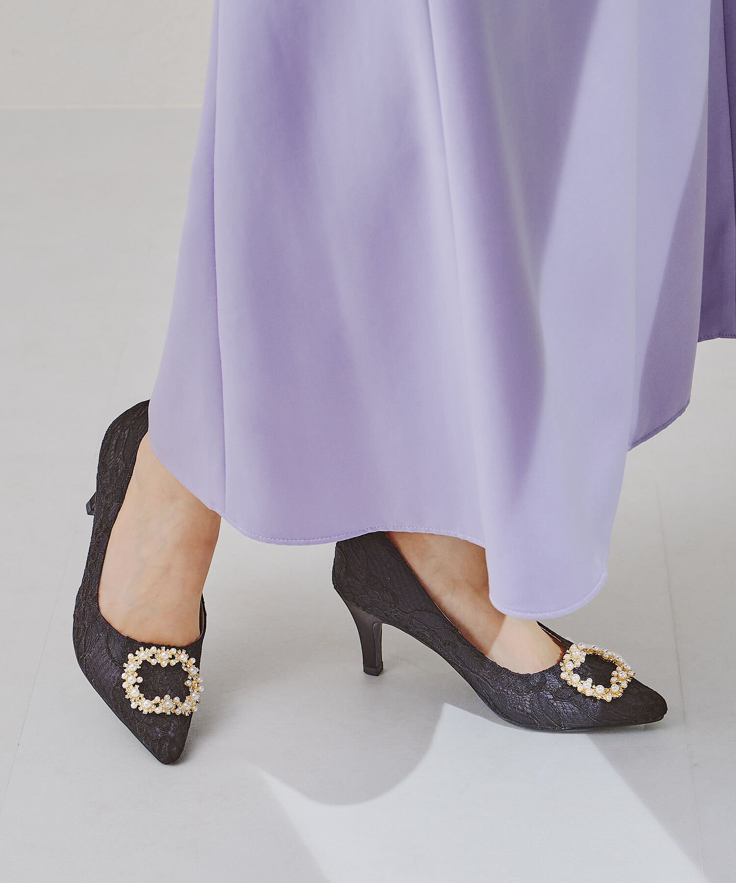 ORiental TRaffic「【オケージョン】パールバックルヒールパンプス/R-2016 パーティー 結婚式 ヒール7cm 人気」|パンプス|