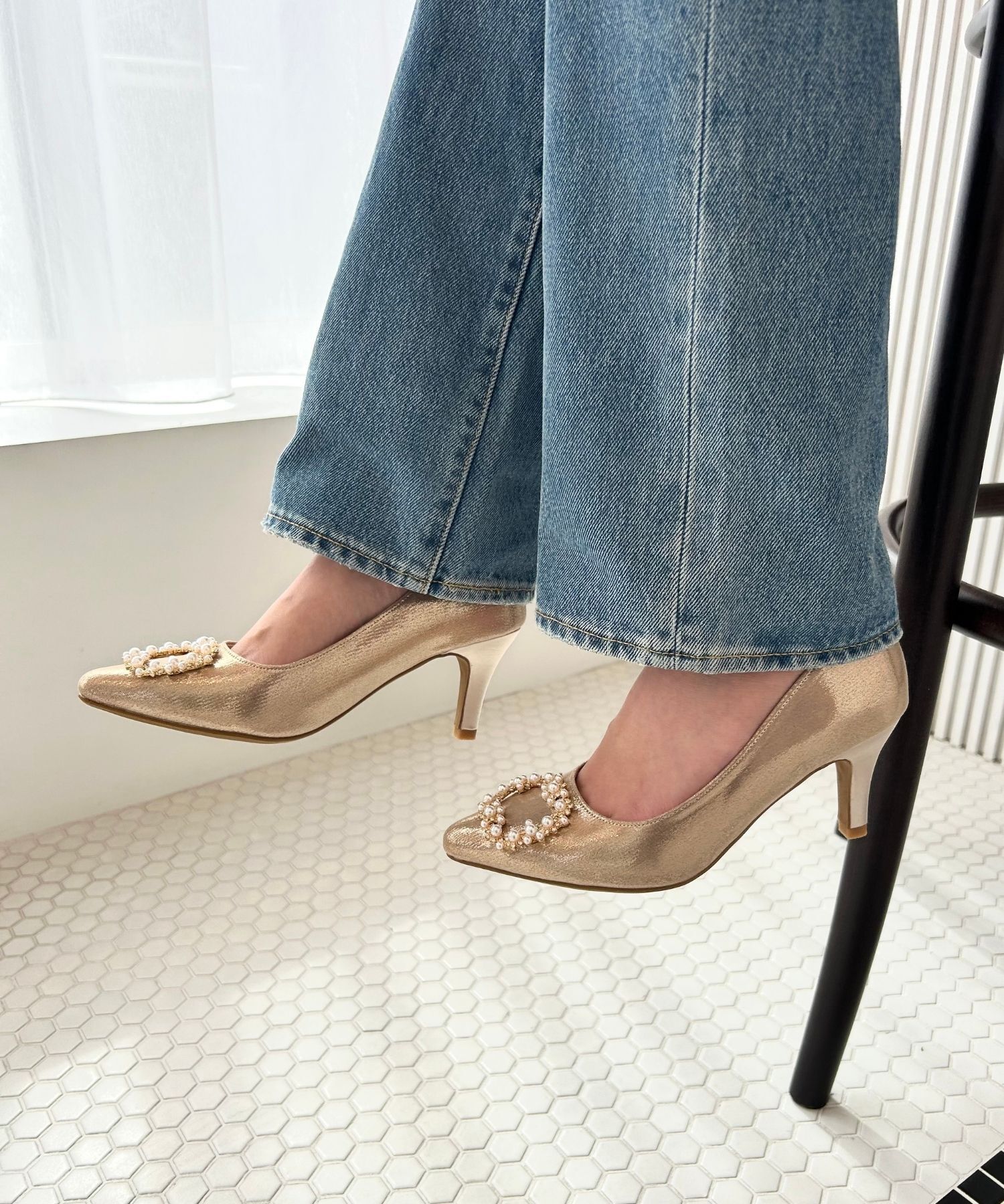 ORiental TRaffic「【オケージョン】パールバックルヒールパンプス/R-2016 パーティー 結婚式 ヒール7cm 人気」|パンプス|