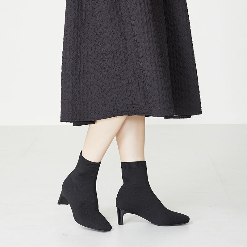 ORiental TRaffic「プレートヒールニットブーツ/31422」|ショートブーツ|BLACK