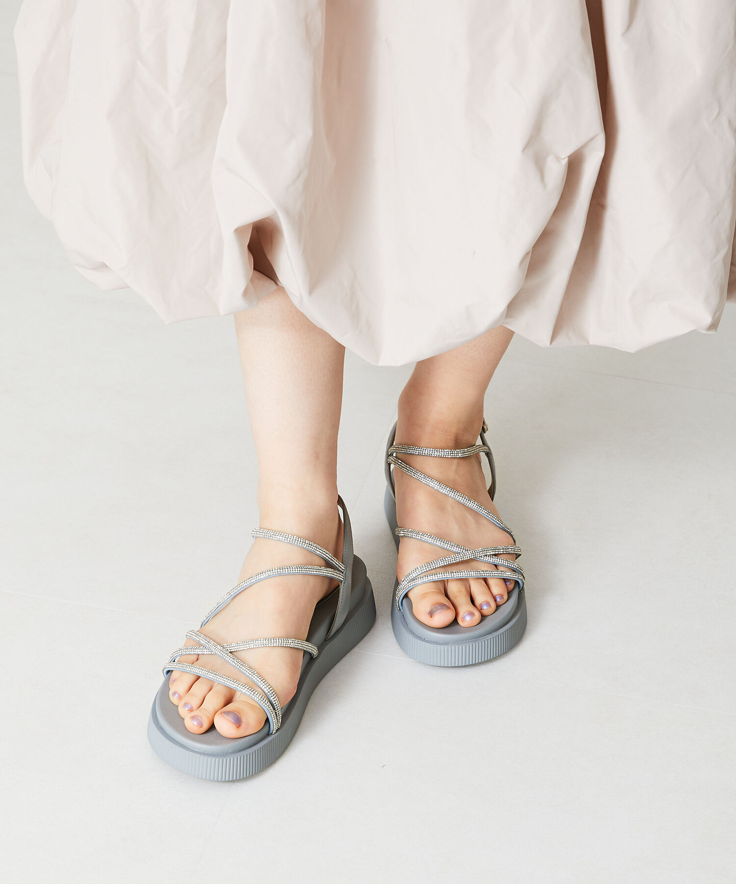 ORiental TRaffic「【追加】ラインストーンストラップサンダル/41217 サンダル 人気 トレンド 売れてる ラインストーン」|サンダル|