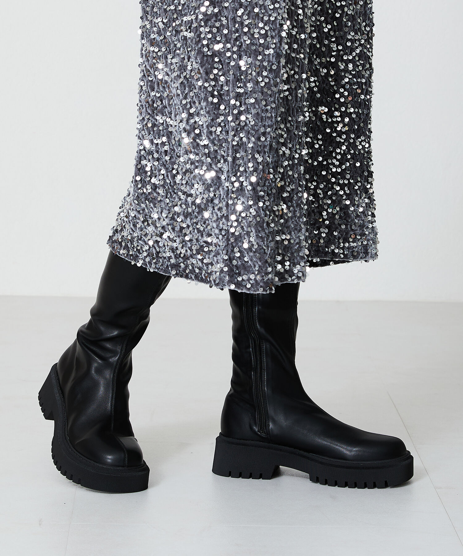 ORiental TRaffic「【 厚底 ・ 軽量 】タンクソールストレッチロングブーツ/41501」|ロングブーツ|