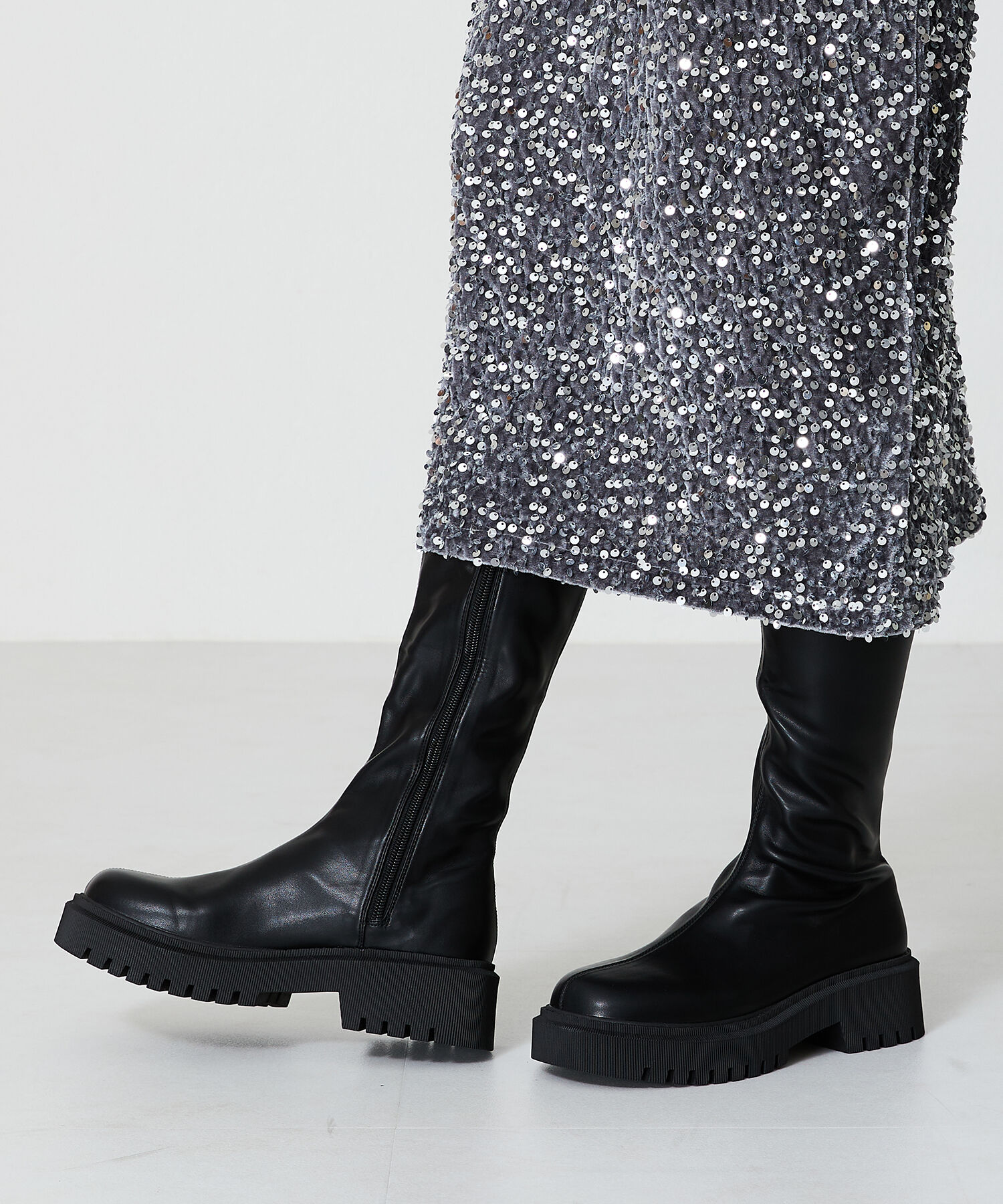 ORiental TRaffic「【 厚底 ・ 軽量 】タンクソールストレッチロングブーツ/41501」|ロングブーツ|