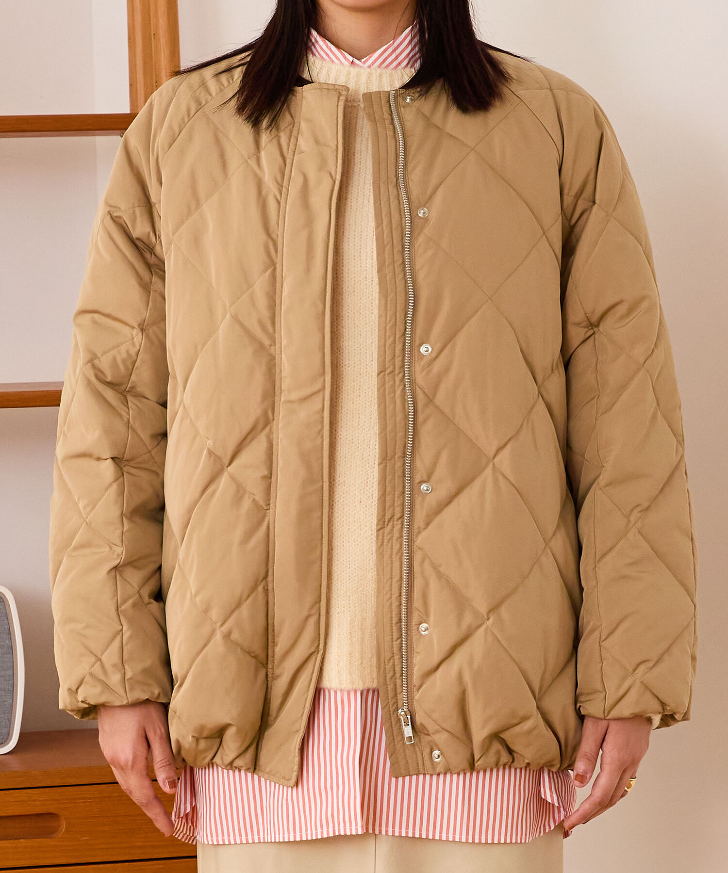 ORiental TRaffic「キルティングノーカラーダウンジャケット/MO43D04」|ダウン|