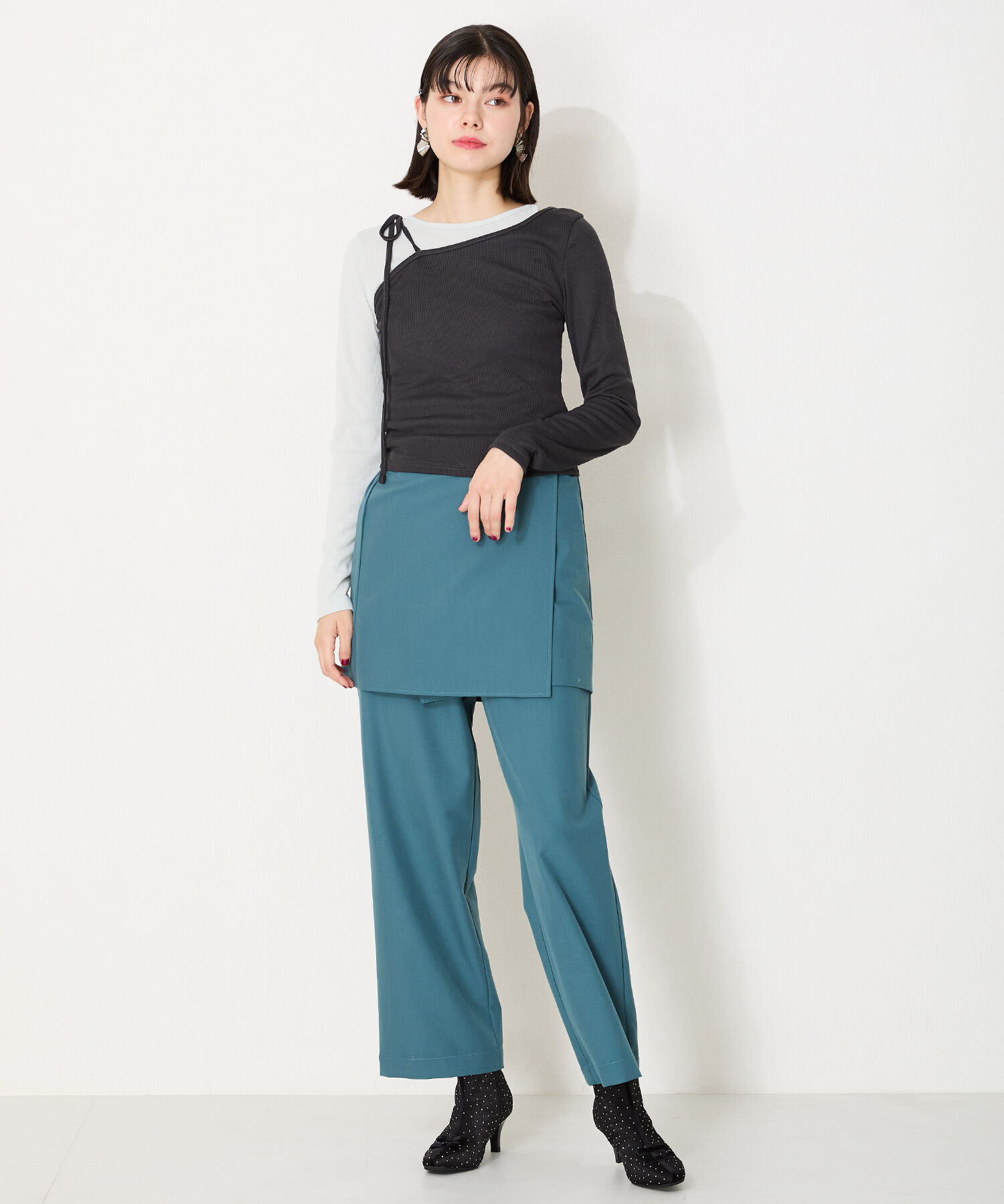 ORiental TRaffic「リボンモチーフラインストーンヒールブーツ/41436」|ショートブーツ|