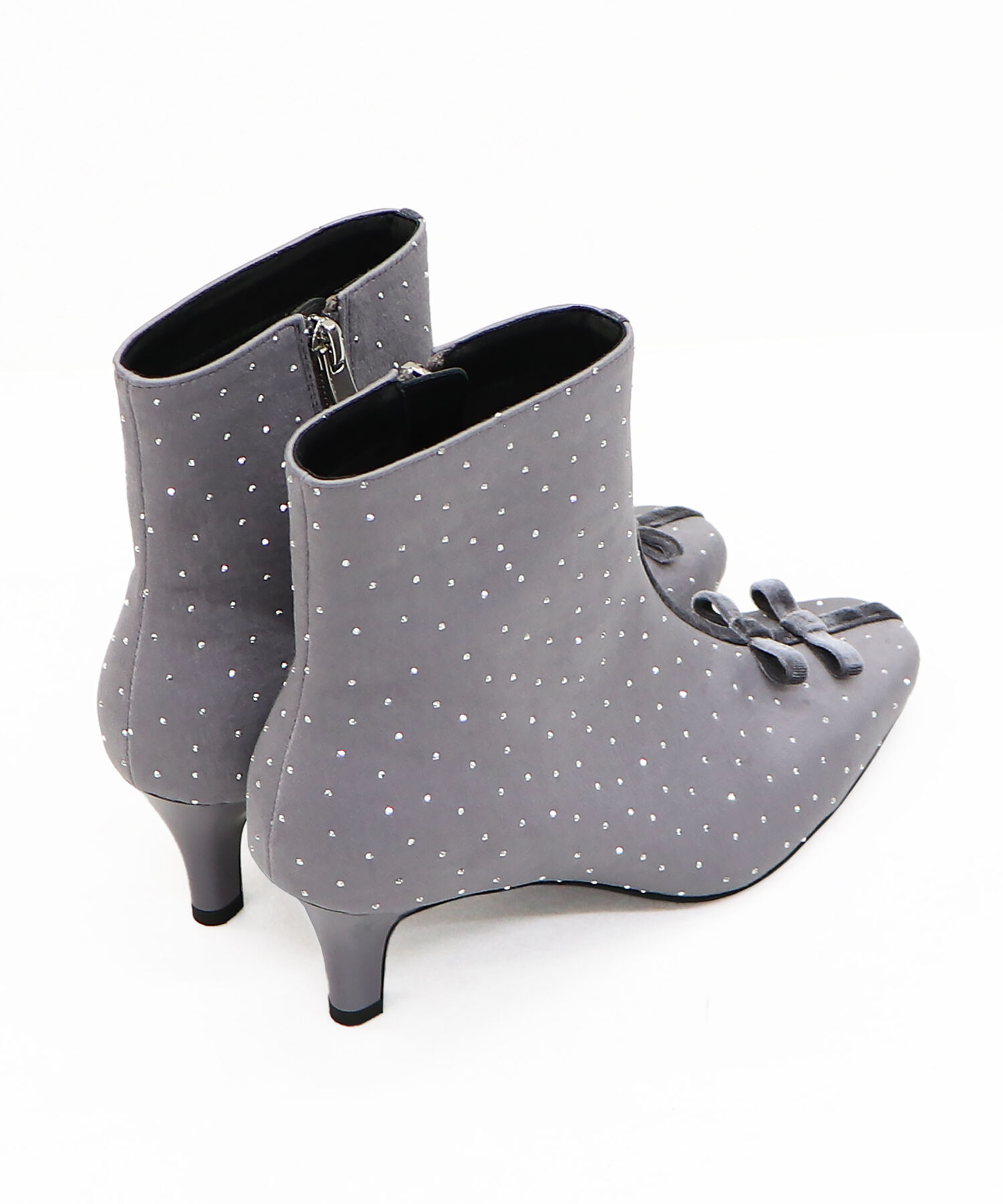 ORiental TRaffic「リボンモチーフラインストーンヒールブーツ/41436」|ショートブーツ|