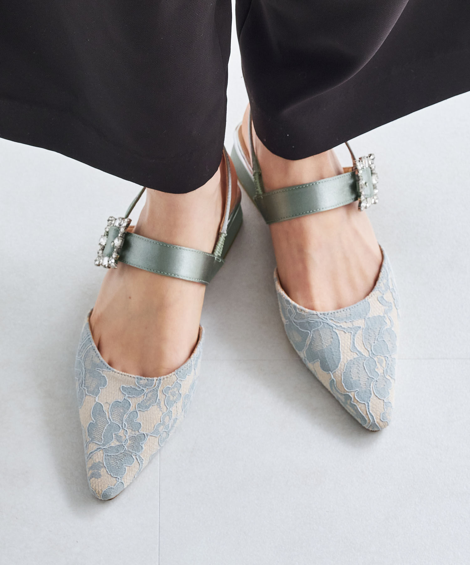 ORiental TRaffic「【オケージョン】ビジューバックストラップローヒールパンプス/MOR111」|パンプス|GREEN