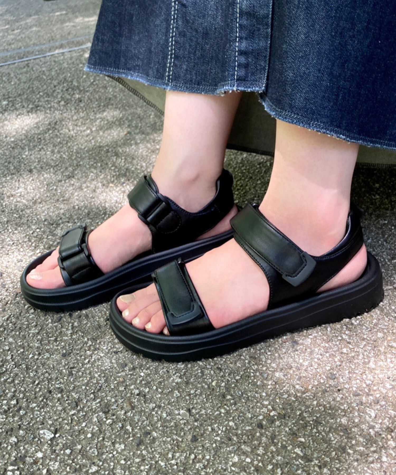 ORiental TRaffic「【Fit me サンダル】ダブル ベルト サンダル /51227 軽い 柔らかい フラット」|サンダル|