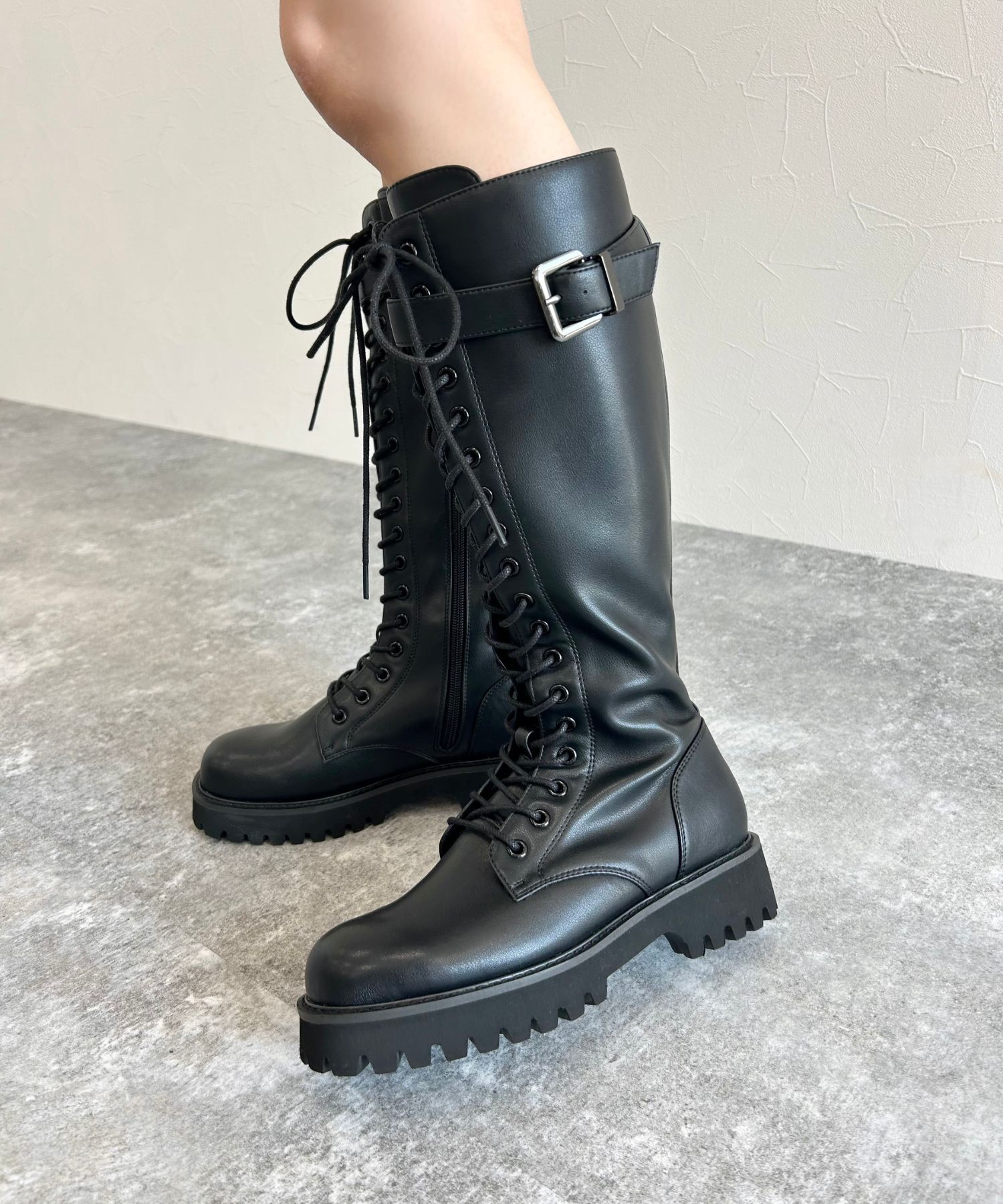 ORiental TRaffic「サイドベルト レースアップ ロングブーツ /55501 ストレッチ」|ロングブーツ|