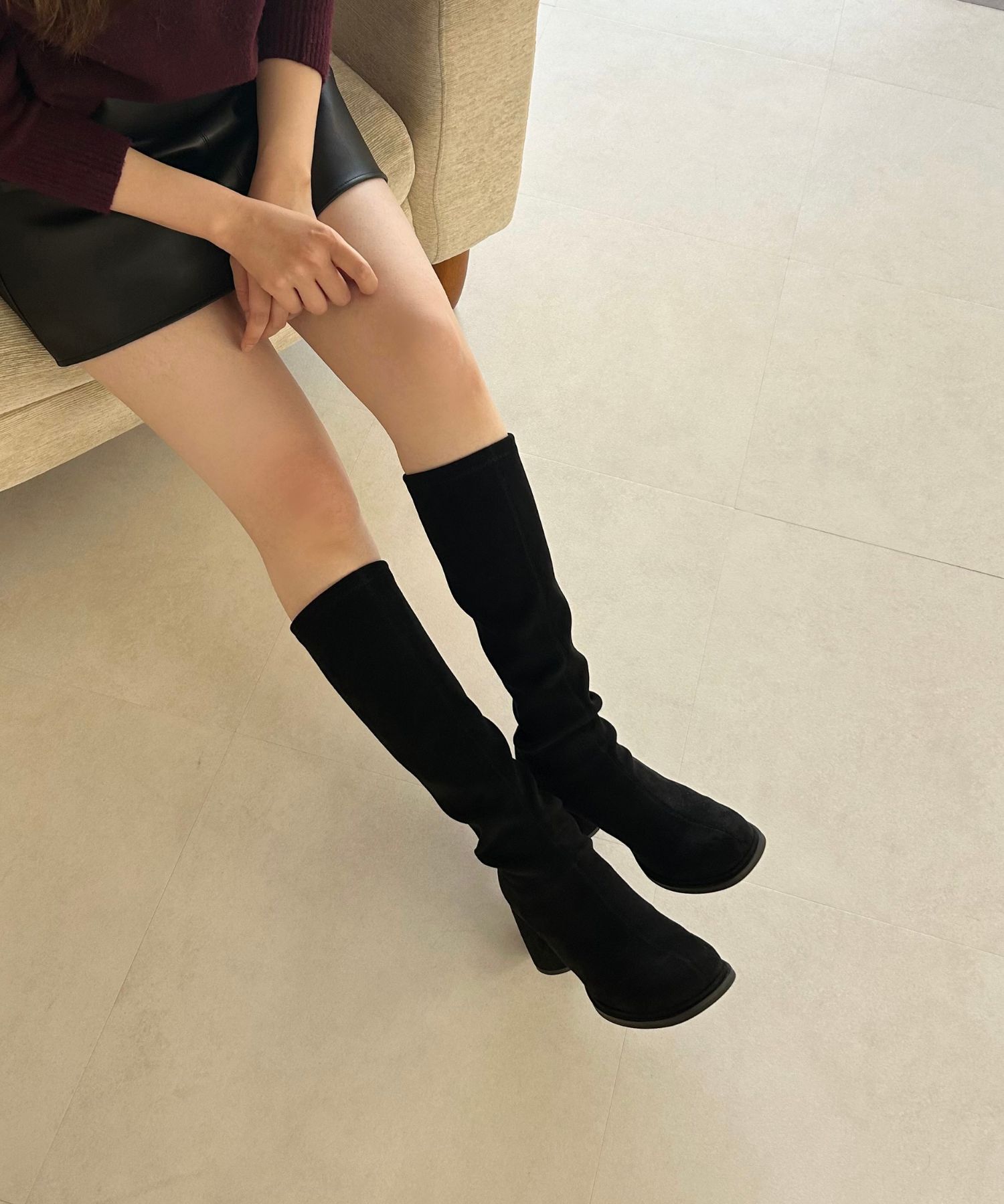 ORiental TRaffic「ピタッとフィット スエード ヒール ロングブーツ /55502 ストレッチ」|ロングブーツ|