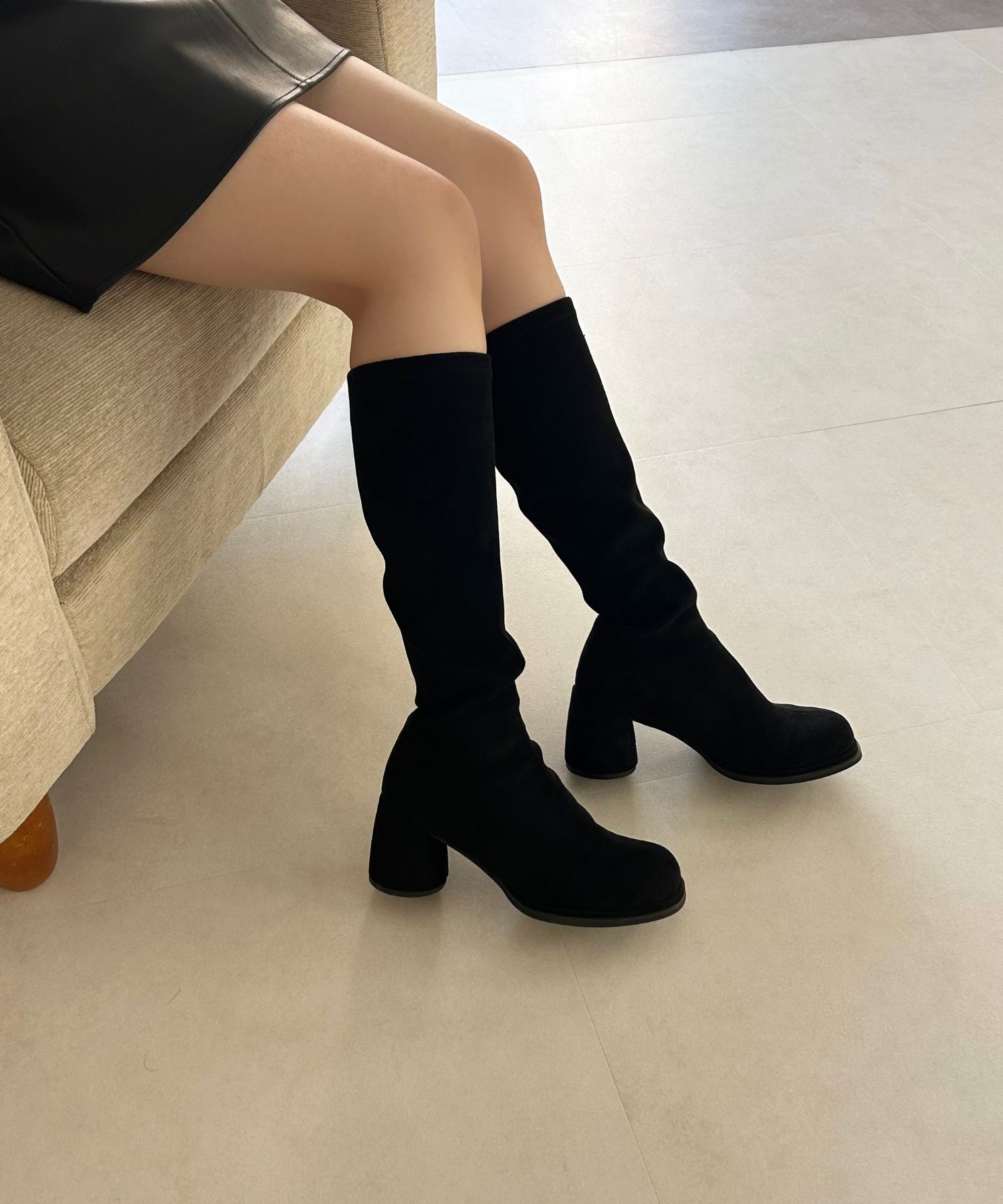 ORiental TRaffic「ピタッとフィット スエード ヒール ロングブーツ /55502 ストレッチ」|ロングブーツ|