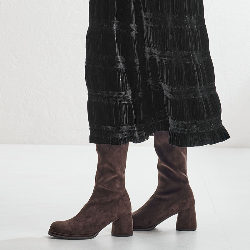 ORiental TRaffic「ピタッとフィット スエード ヒール ロングブーツ /55502 ストレッチ」|ロングブーツ|