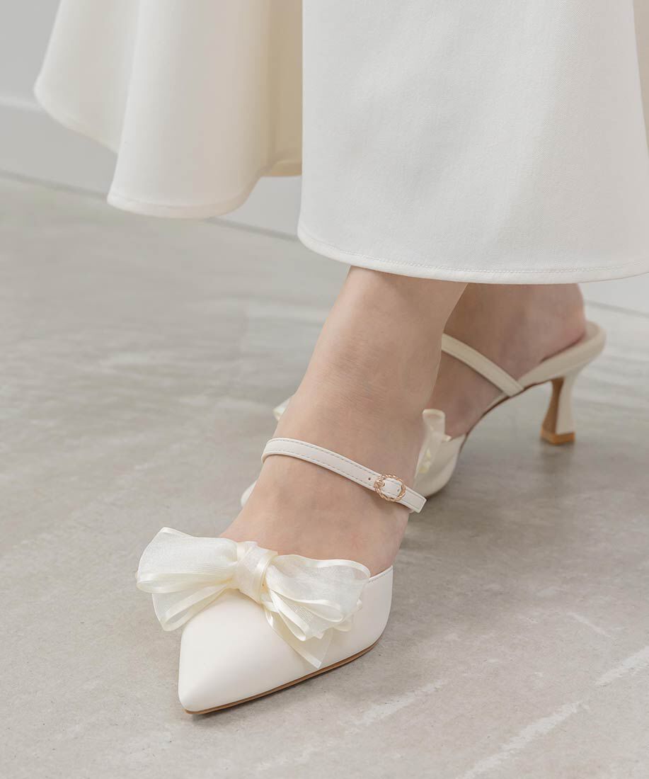  「2WAY シアーリボンミュールパンプス」|パンプス|アイボリー