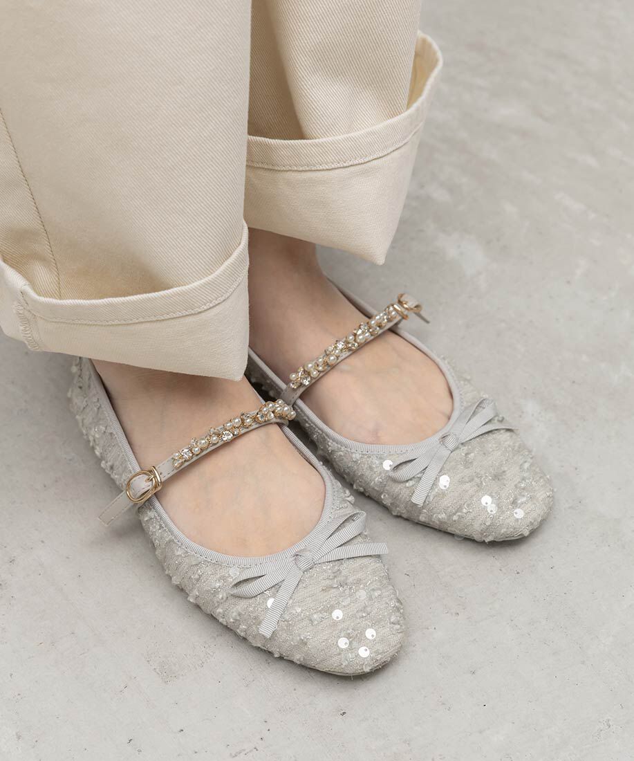  「ビジューストラップバレエシューズ」|パンプス|