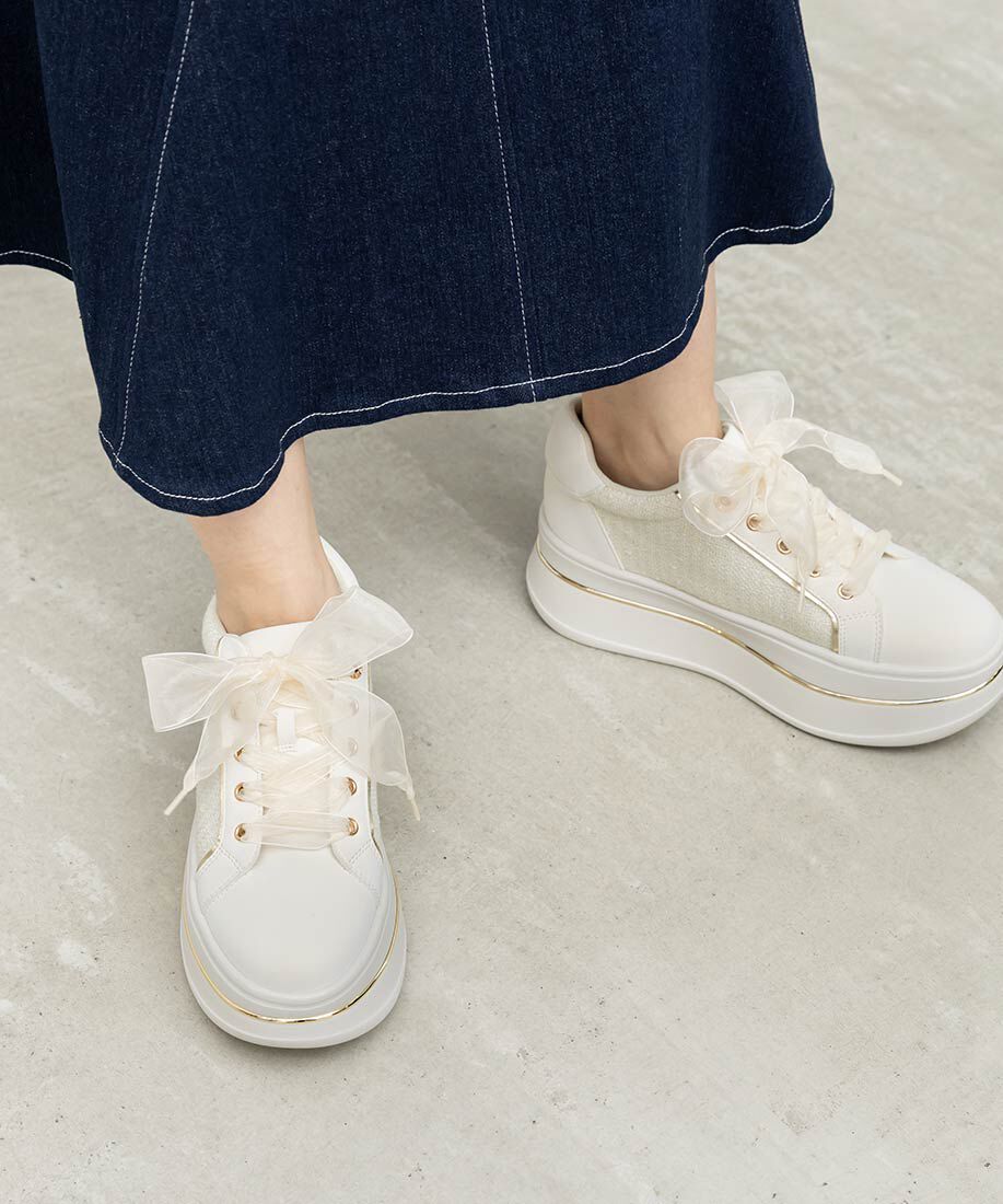  「2WAY シアーリボンプラットフォームスニーカー」|スニーカー|