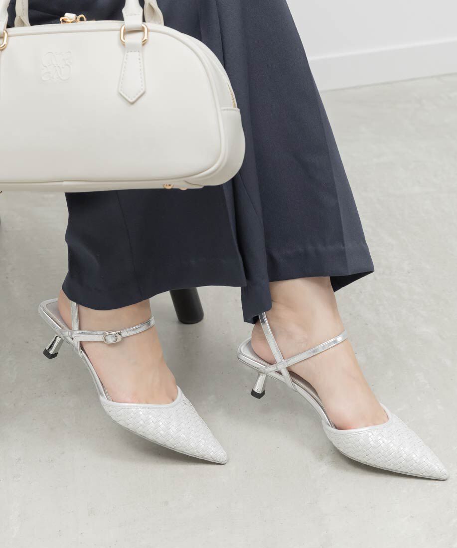  「ブレードデザインアンクルストラップパンプス」|パンプス|シルバー