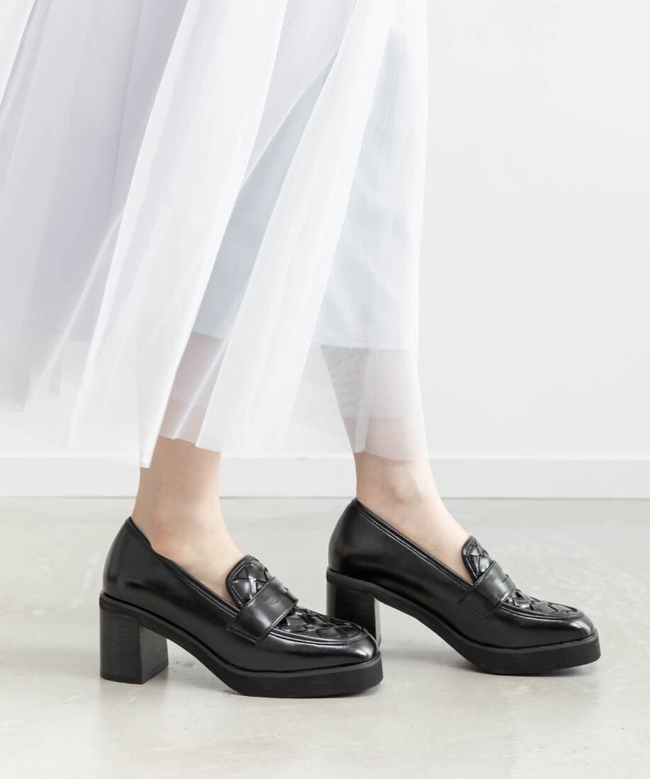  「ウーブンデザインヒールローファー」|ローファー|