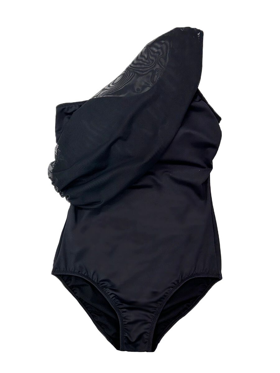 Riberce「【大人水着】無地ワンショルダーワンピース水着」|コンビネゾン|ブラック