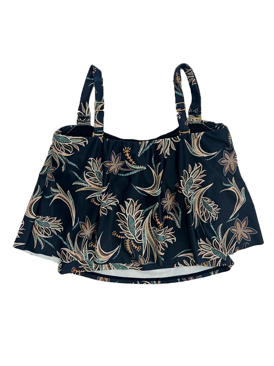 Riberce「【大人水着】オリエンタルフラワー柄ロングフレアバンドゥビキニ」|ビキニ|