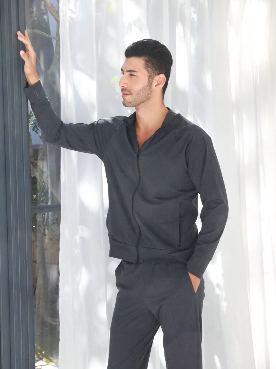 Riberce「【新作】UVカット杢柄スタンドジップジャケット」|スポーツ|濃グレー