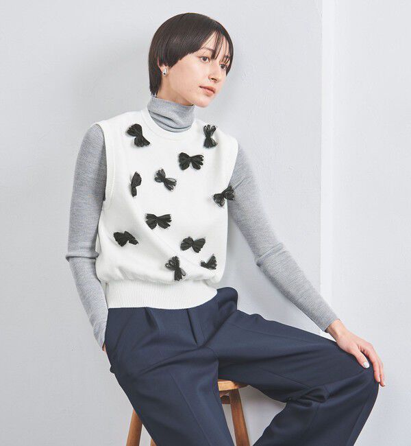 UNITED ARROWS「3D リボン クルーネック ベスト」|ベスト・ジレ|OFF WHITE