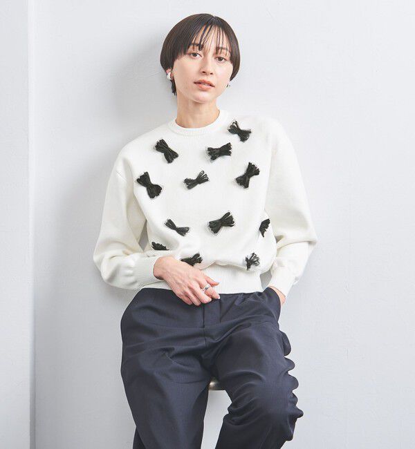 UNITED ARROWS「3D リボン クルーネック ニット」|ニット・セーター|OFF WHITE