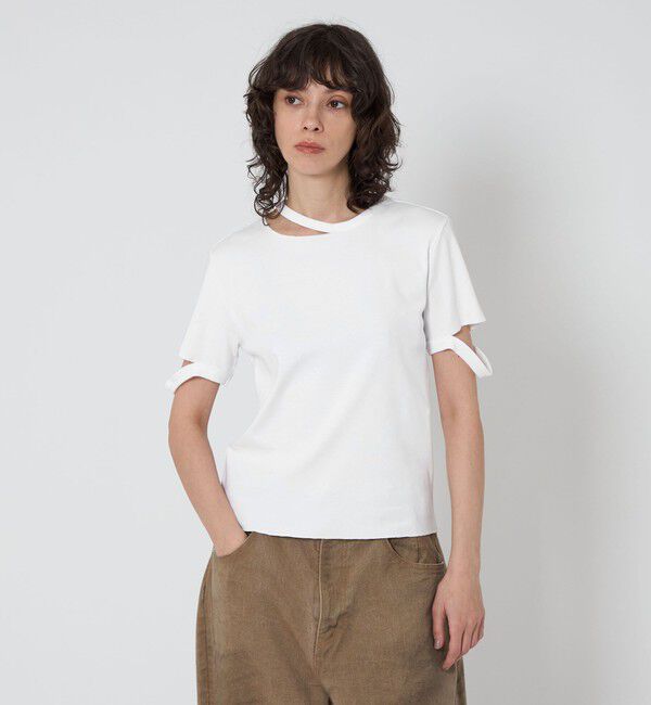 ASTRAET「＜ASTRAET＞フライス エリソデスリット クルーネックTシャツ」|Tシャツ・カットソー|