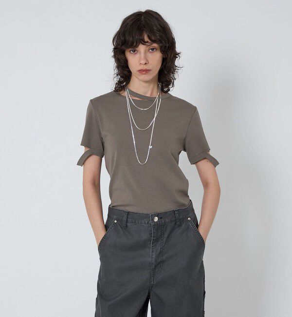 ASTRAET「＜ASTRAET＞フライス エリソデスリット クルーネックTシャツ」|Tシャツ・カットソー|