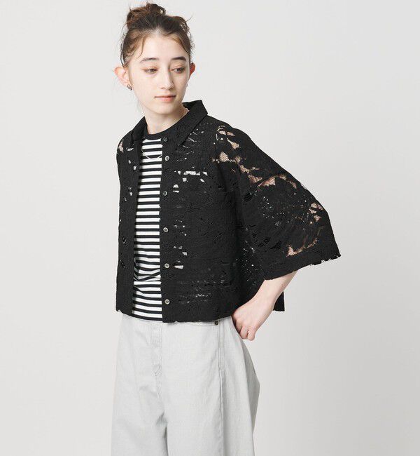 UNITED ARROWS「＜SACRA＞レース シャツブラウス」|シャツ・ブラウス|BLACK