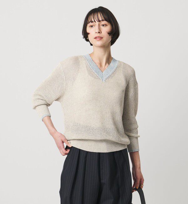 UNITED ARROWS「カラーヤーン Vネック ニット ‐ウォッシャブル‐」|ニット・セーター|LT.GRAY