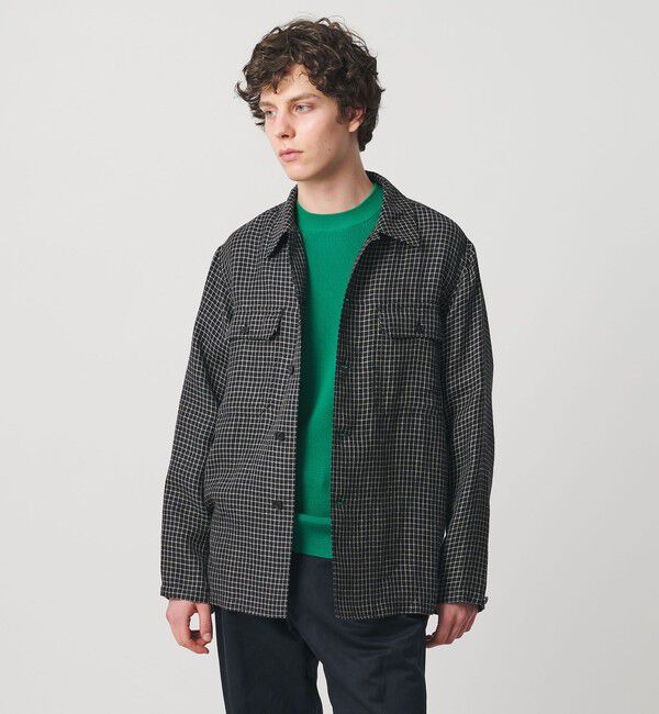 UNITED ARROWS「リネン/ナイロン チェック ユーティリティシャツ」|シャツ・ブラウス|BLACK