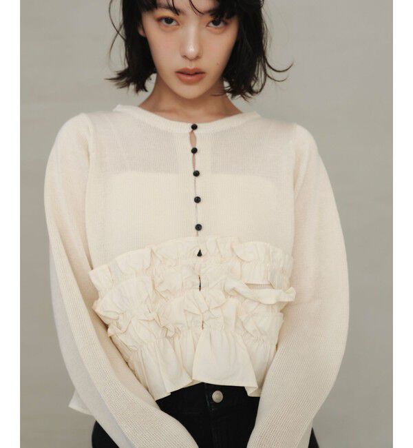 EMMEL REFINES「＜EMMEL REFINES＞EM ドッキングフリル 2WAY ニット」|ニット・セーター|OFF WHITE