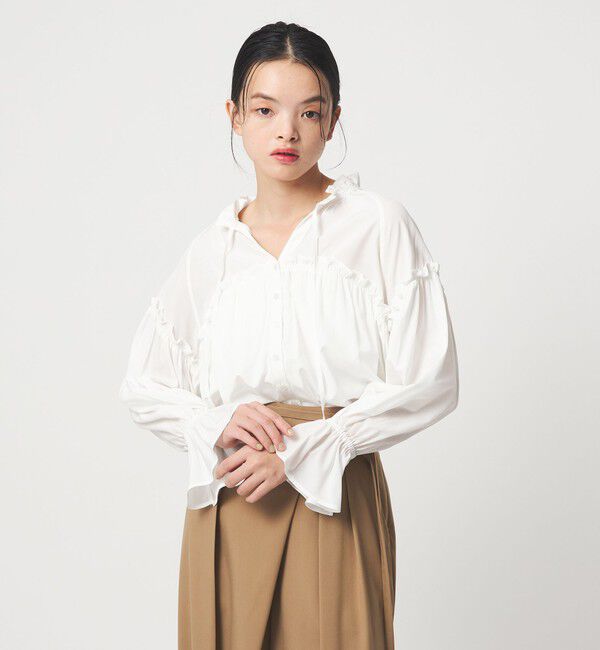 EMMEL REFINES「＜EMMEL REFINES＞EM フリルギャザー スキッパー ブラウス」|シャツ・ブラウス|WHITE