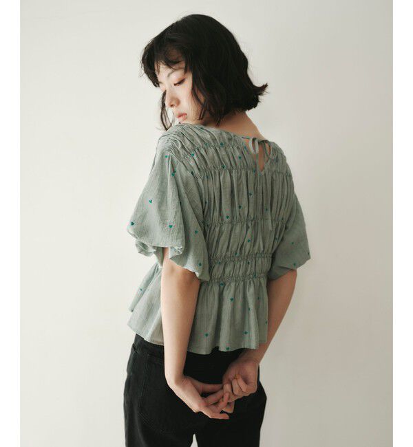 EMMEL REFINES「＜EMMEL REFINES＞EM ハートシシュウ シャーリング ブラウス」|シャツ・ブラウス|