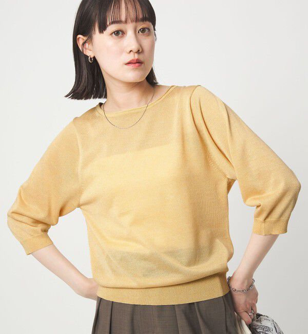 UNITED ARROWS green label relaxing「ラメ 6分袖 ニット プルオーバー」|ニット・セーター|YELLOW